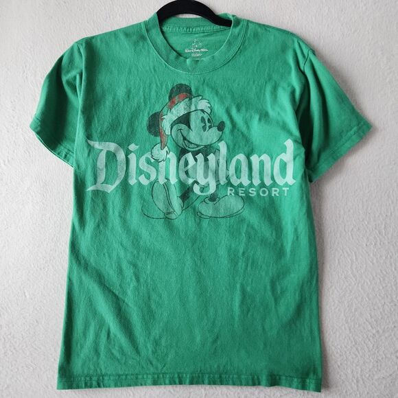 Disney Parks Authentic Tops - Disneyland Resort Mickey Mouse Christmas T-Shirt Small Green Holiday Vintage